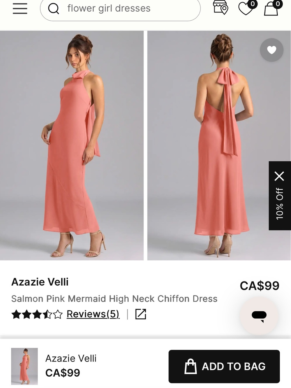 Azazie Velli - Salmon Pink High Neck Chiffon Dress